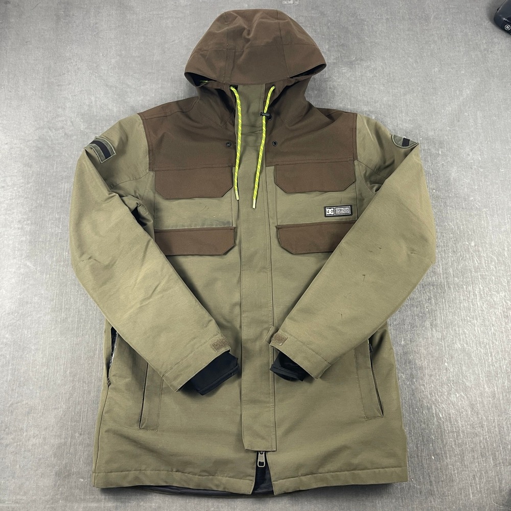 DC Shoes Mens Medium Green Brown Snowboard Jacket Colorblock Hooded Utility